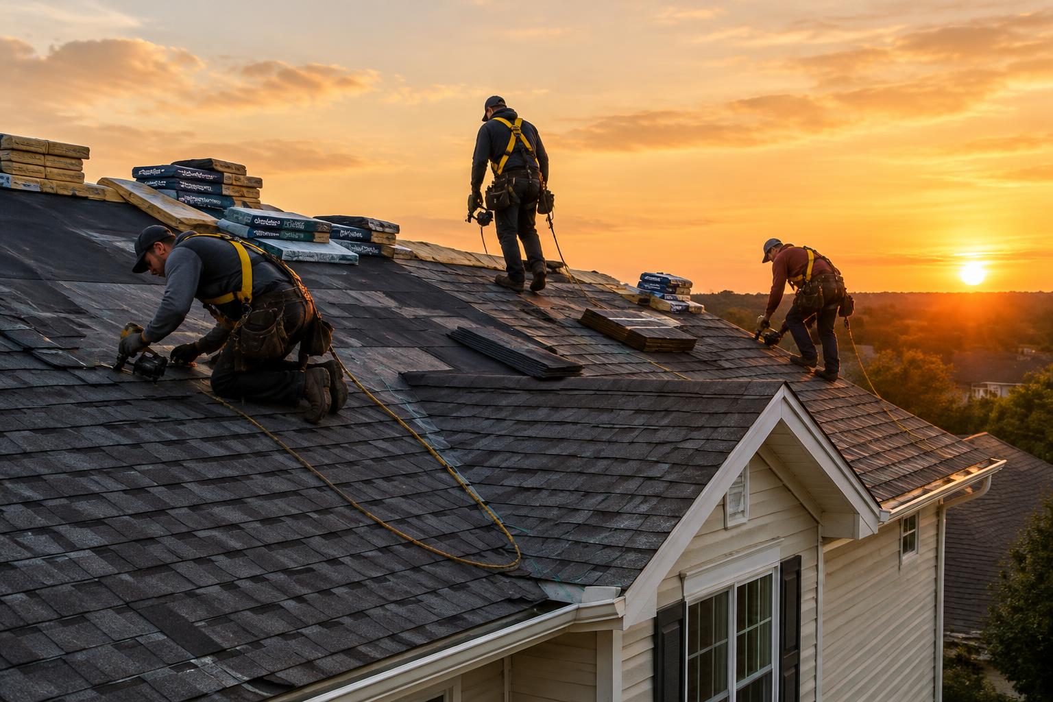 Roofing crew at work
